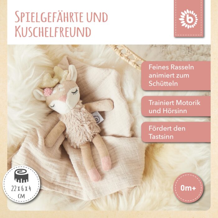 Bieco Kuscheltier Reh Ella mit Rassel | Baby Kuscheltier ab 0 Monate Stofftier Baby Plüschtier Rehr – Bild 7