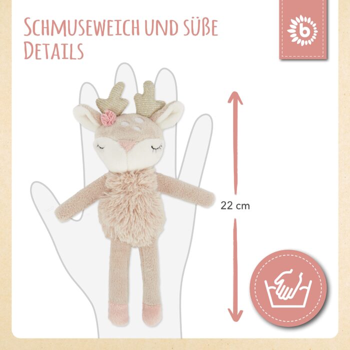 Bieco Kuscheltier Reh Ella mit Rassel | Baby Kuscheltier ab 0 Monate Stofftier Baby Plüschtier Rehr – Bild 5