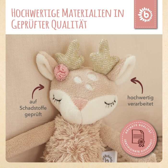 Bieco Kuscheltier Reh Ella mit Rassel | Baby Kuscheltier ab 0 Monate Stofftier Baby Plüschtier Rehr – Bild 4